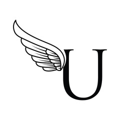 Initial letter U logo and wings symbol vector