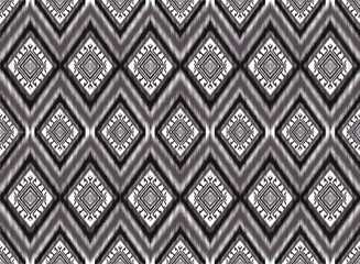 Ikat Pattern Fabric Black White Abstract Aztec Symbol Illustration Geometric Shape Vector Pattern Ethic Nature Native Tribal Work Background Backdrop Wallpaper Printing Textile Clothing Fashion Decora