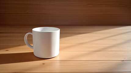 Fototapeta na wymiar A white cup on a wooden surface