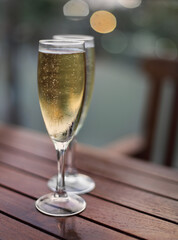 Champagne in the glasses on the table