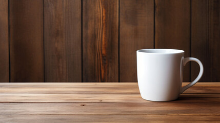 Fototapeta na wymiar A white cup on a wooden surface
