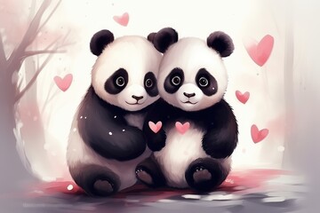 Two Pandas Embracing Each Other in an Adorable Hug - Heartwarming Wildlife Moment