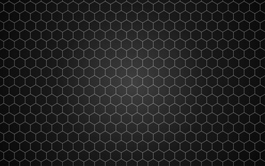 Black hexagonal background. Simple hexagon seamless tile pattern. Honeycomb Grid seamless background or Hexagonal cell texture. With vignette dark border shadow. Black and White tone.