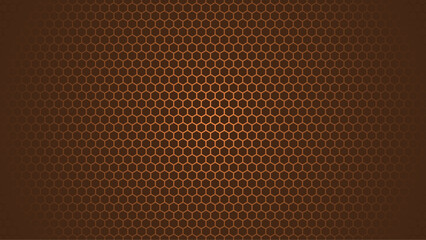 Honeycomb Grid seamless background or Hexagonal cell texture. With vignette dark border shadow. Black and brown tone.