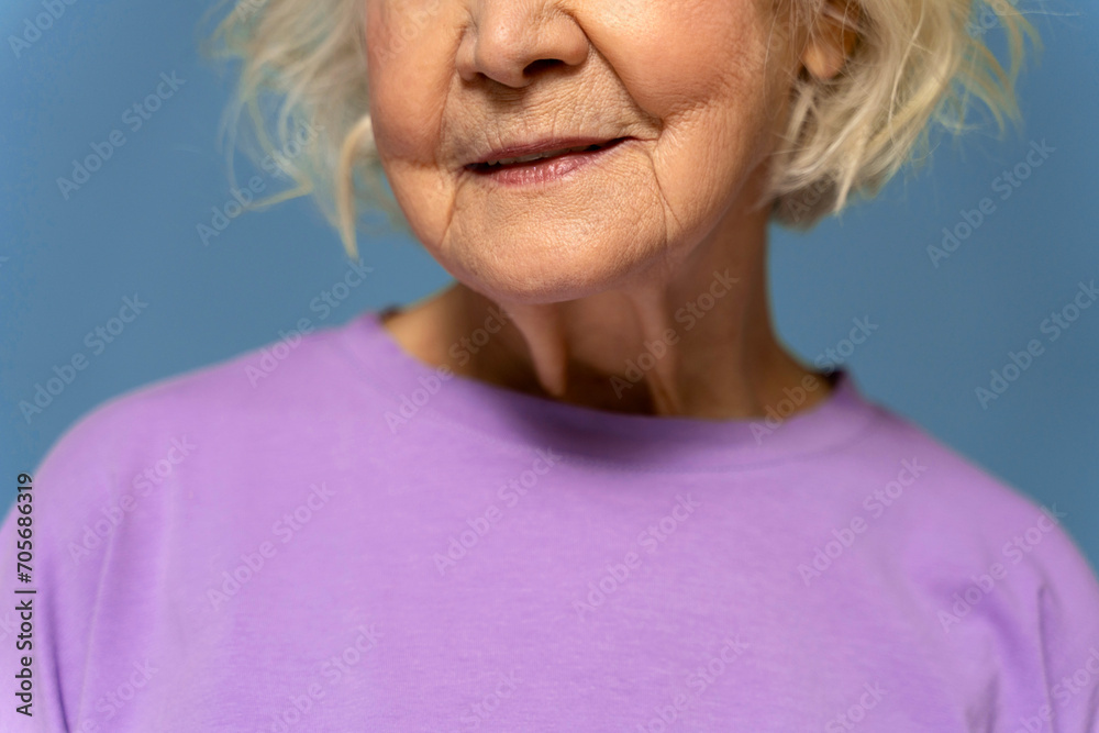 Canvas Prints Close up of face of partial grey hair woman wearing t-shirt