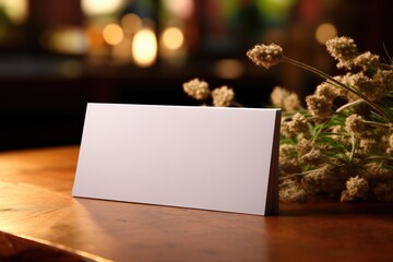 Obraz premium blank Business paper card mockup on the table with decoration
