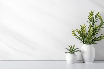 plain white wall with texture and plants beside. there is an empty space with light
