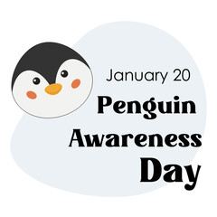 Penguin Awareness Day on January 20 vector illustration. Cute penguin character face in cartoon style. Vector illustration for greeting card, poster, social media posts, media resources.