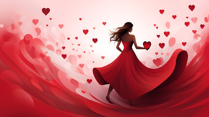 National Wear Red Day vector. Beautiful woman in red dress silhouette vector. Awareness of heart disease. Important day, generative ai - obrazy, fototapety, plakaty