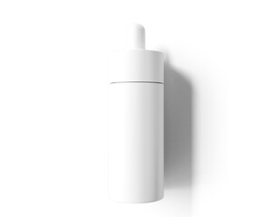 Blank white Round Plastic Dropper Bottle packaging isolated on transparent background, prepared for mockup, 3D render.