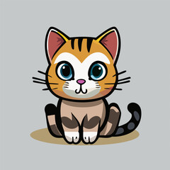 Obraz premium Cartoon cute happly little cat. Beautiful kitten alone, vector