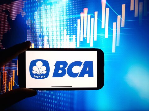 Konskie, Poland - January 07, 2024: Bank Central Asia company logo displayed on mobile phone screen
