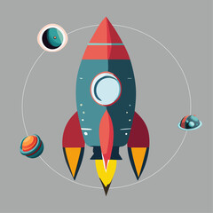 Cartoon rocket vector, flat style illustration.