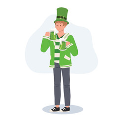 St Patrick's Day Celebration with Green Beer. Smiling Man Celebrating with Green Beer