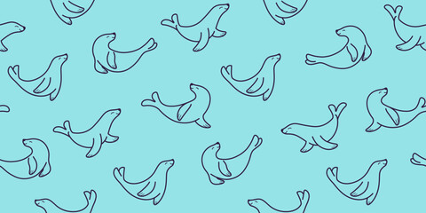 Simple seamless trendy animal pattern with seal. Cartoon vector illustration.