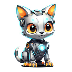 illustration of robot cat cyborg machine character mascot, isolated on transparent background