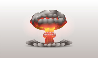 Huge mushroom cloud from an nuclear explosion. Atomic explosion isolated on light gradient background. Dangerous explosive detonation, atomic comics detonators for website, designing, mobile & app.