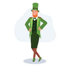 St Patricks Day Celebration. Man in Leprechaun Costume Dancing Irish Cultural