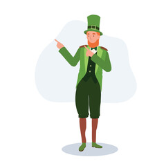 St Patrick's Day Celebration. Man in Leprechaun Costume Pointing index finger to recommend.
