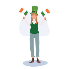 St. Patrick's Day Festive. Joyful Woman with Irish Flag