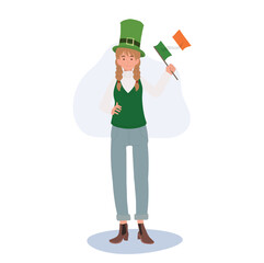 St. Patrick's Day Festive. Joyful Woman with Irish Flag