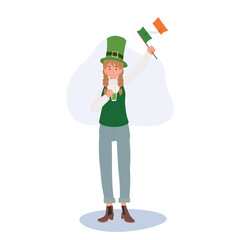 St. Patrick's Day Festive. Joyful Woman with Irish Flag