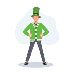 St Patrick Day Celebration. Man Dressed in Green for St Patrick's Day Party.