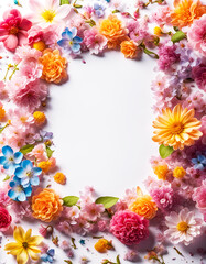Obraz na płótnie Canvas frischer Rahmen aus bunten Blumen Blüten des Frühling und Sommer voller Kraft und Farbe als Dekoration Hintergründe Vorlagen sommerlich leichte Gefühle florale Grußkarte Papier freier Raum im Zentrum