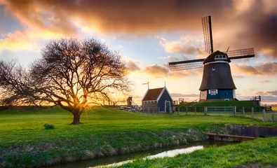 Fototapeten windmill at sunset © jan