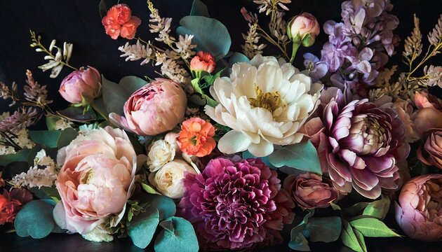 Generative ai Glorious Baroque Bouquet: Dark Elegance in Vintage © Mureed