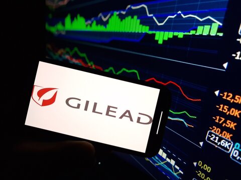 Konskie, Poland - January 07, 2024: Gilead Sciences company logo displayed on mobile phone screen