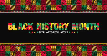 Black history month colorful lettering typography with Neo geometric seamless pattern background. Juneteenth Independence Day. Kwanzaa. Celebrated February in united state and Canada.