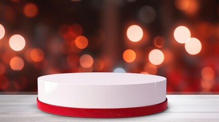 Blank mock up round product podium. Mock up for presentation with red rose petals for lovers day. Background