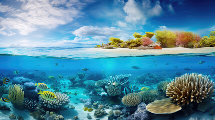 Naklejka na ściany i meble Underwater Photography of Vibrant Sea Life in Great Barrier Reef