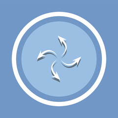 Four directions icon vector. Four side arrow icon vector in trendy flat style. Arrows pointing from the center icon image, Arrows pointing from the center icon illustration isolated on blue background