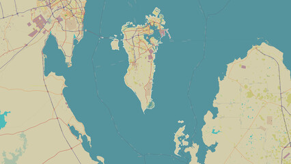 Bahrain outlined. OSM Topographic Humanitarian style map