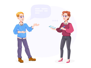 A man communicates with a man with a notepad. Listening. Contact a psychologist. Nice vector UI illustration for your business.