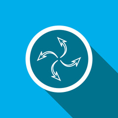 Naklejka premium Four directions icon vector. Four side arrow icon vector in trendy flat style. Arrows pointing from the center icon image, Arrows pointing from the center icon illustration isolated on blue background
