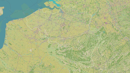 Belgium outlined. OSM Topographic Humanitarian style map