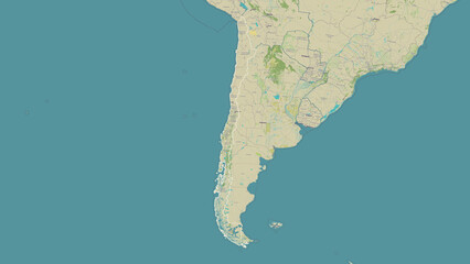 Chile outlined. OSM Topographic Humanitarian style map