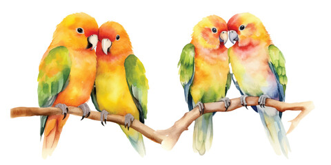 cute Watercolor A pair of Lovebirds