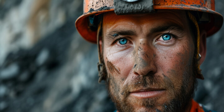 miner at the mine close-up portrait Generative AI
