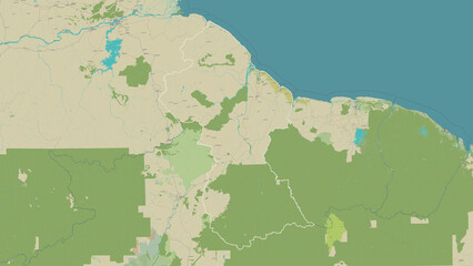 Guyana outlined. OSM Topographic Humanitarian style map