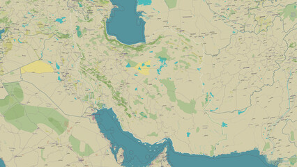 Iran outlined. OSM Topographic Humanitarian style map