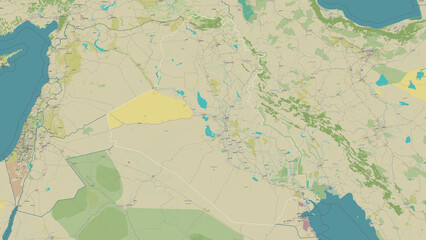 Iraq outlined. OSM Topographic Humanitarian style map