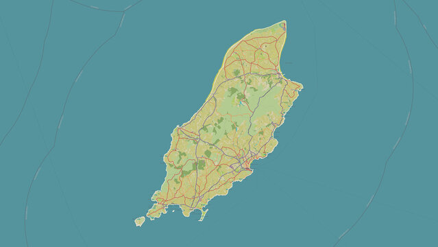 Isle of Man outlined. OSM Topographic Humanitarian style map