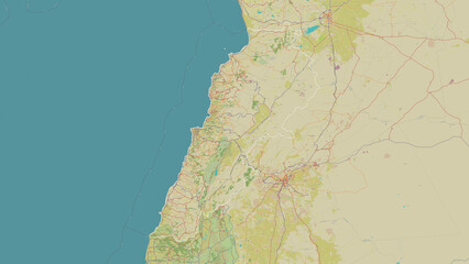 Lebanon outlined. OSM Topographic Humanitarian style map