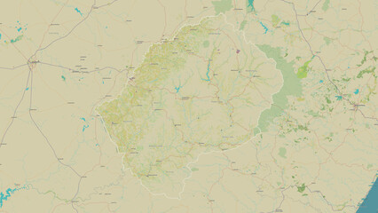 Lesotho outlined. OSM Topographic Humanitarian style map