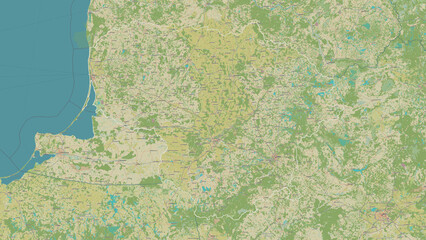 Lithuania outlined. OSM Topographic Humanitarian style map