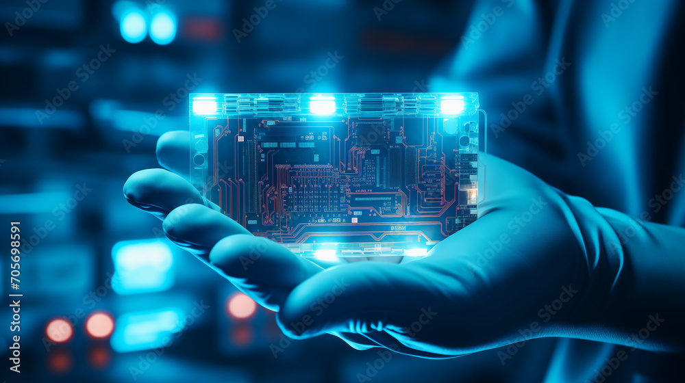 Poster safe handling of ai computer circuits in gloves
